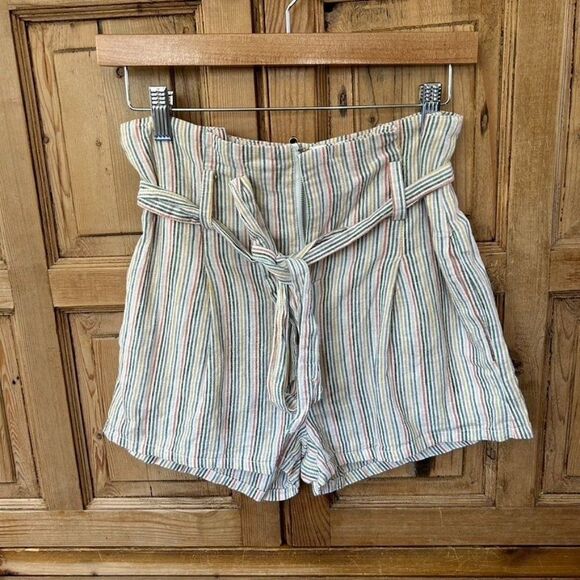 Olivaceous Small Colorful‎ Striped Shorts Paperbag Mom High Waisted Front Zip - Picture 1 of 9